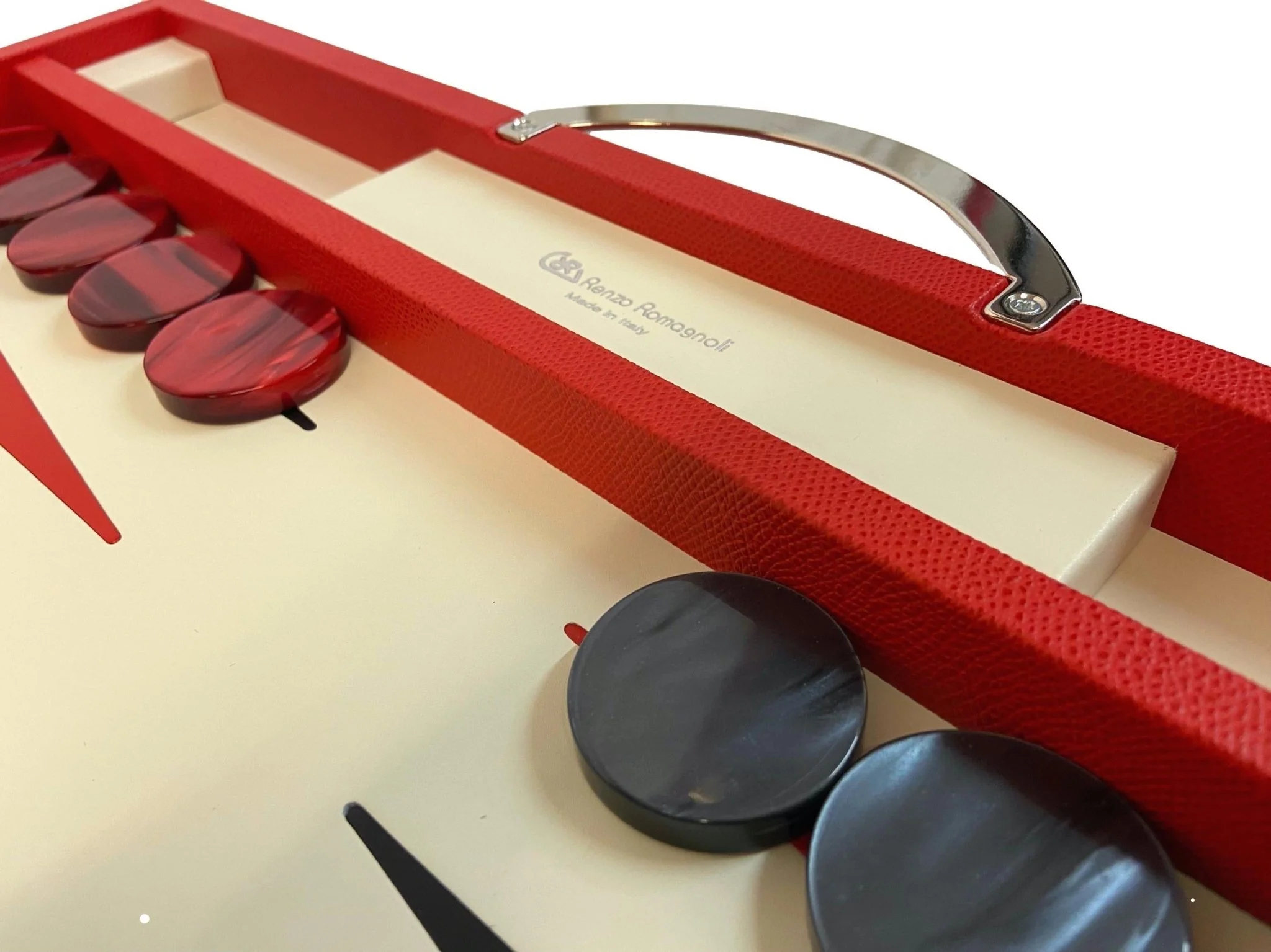 Backgammon en Cuir véritable MM - Rouge - Renzo Romagnoli - Image 5