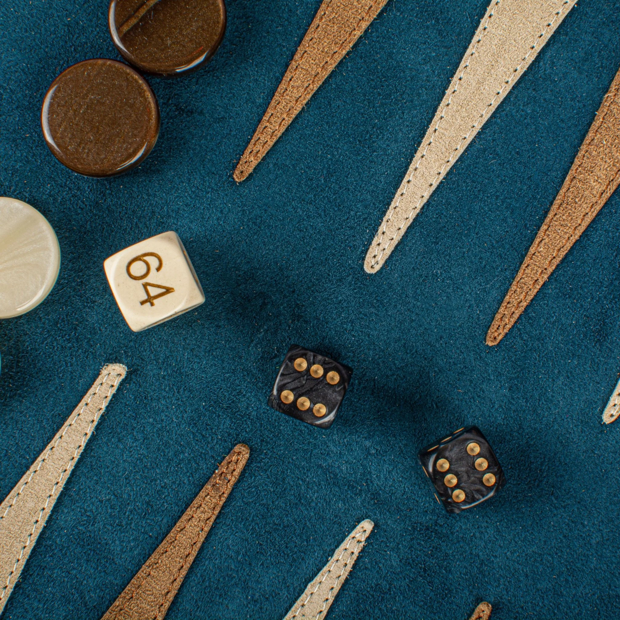 Backgammon de voyage - Roulable - Cuir Velours - Bleu - Image 4