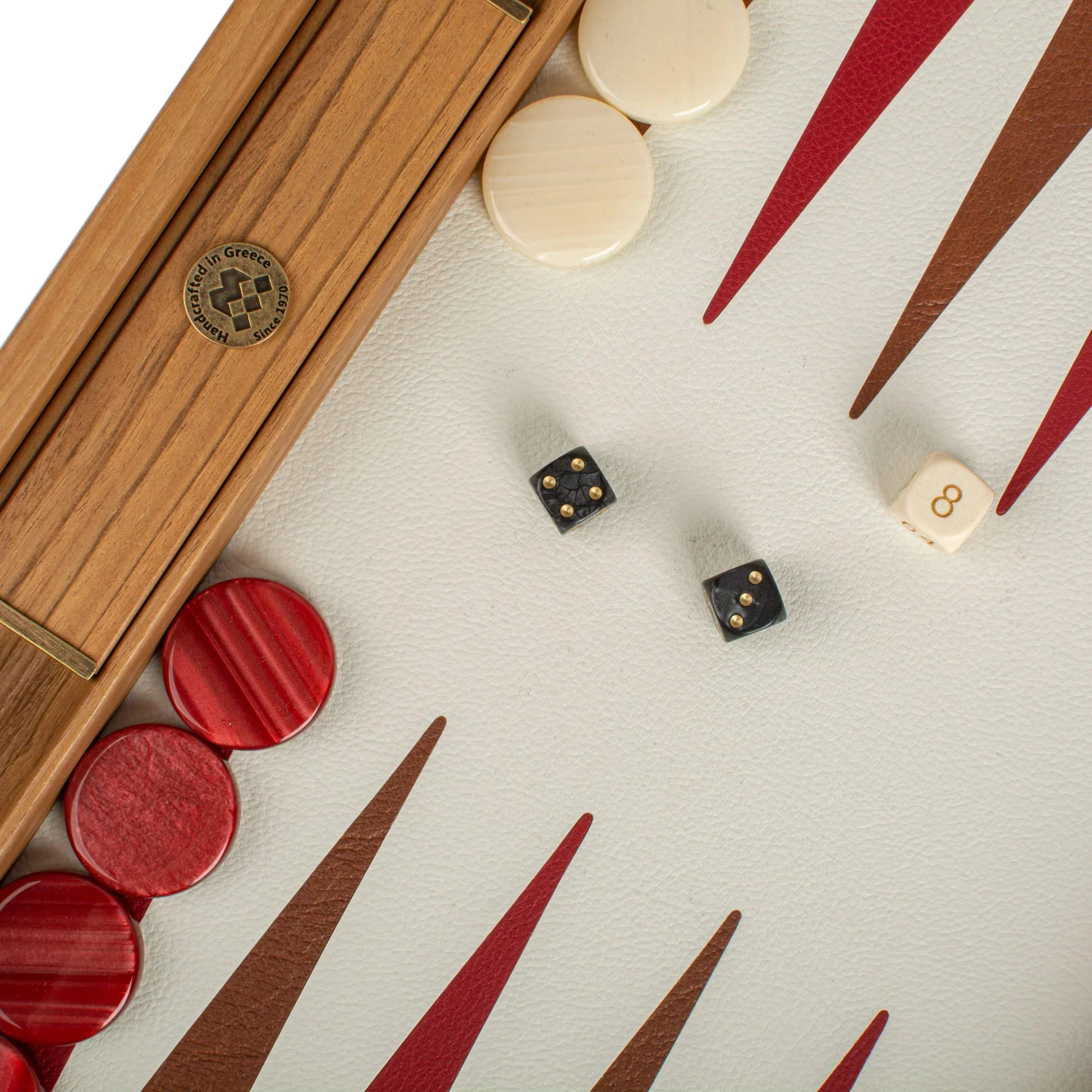 Backgammon en Bois et Cuir Vegan - Framboise - Image 5