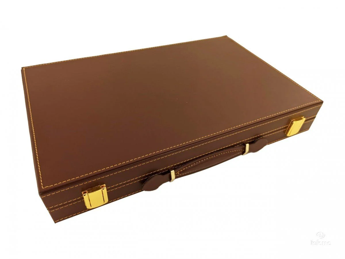 Backgammon marqueté simili cuir - MM - Marron - Image 5
