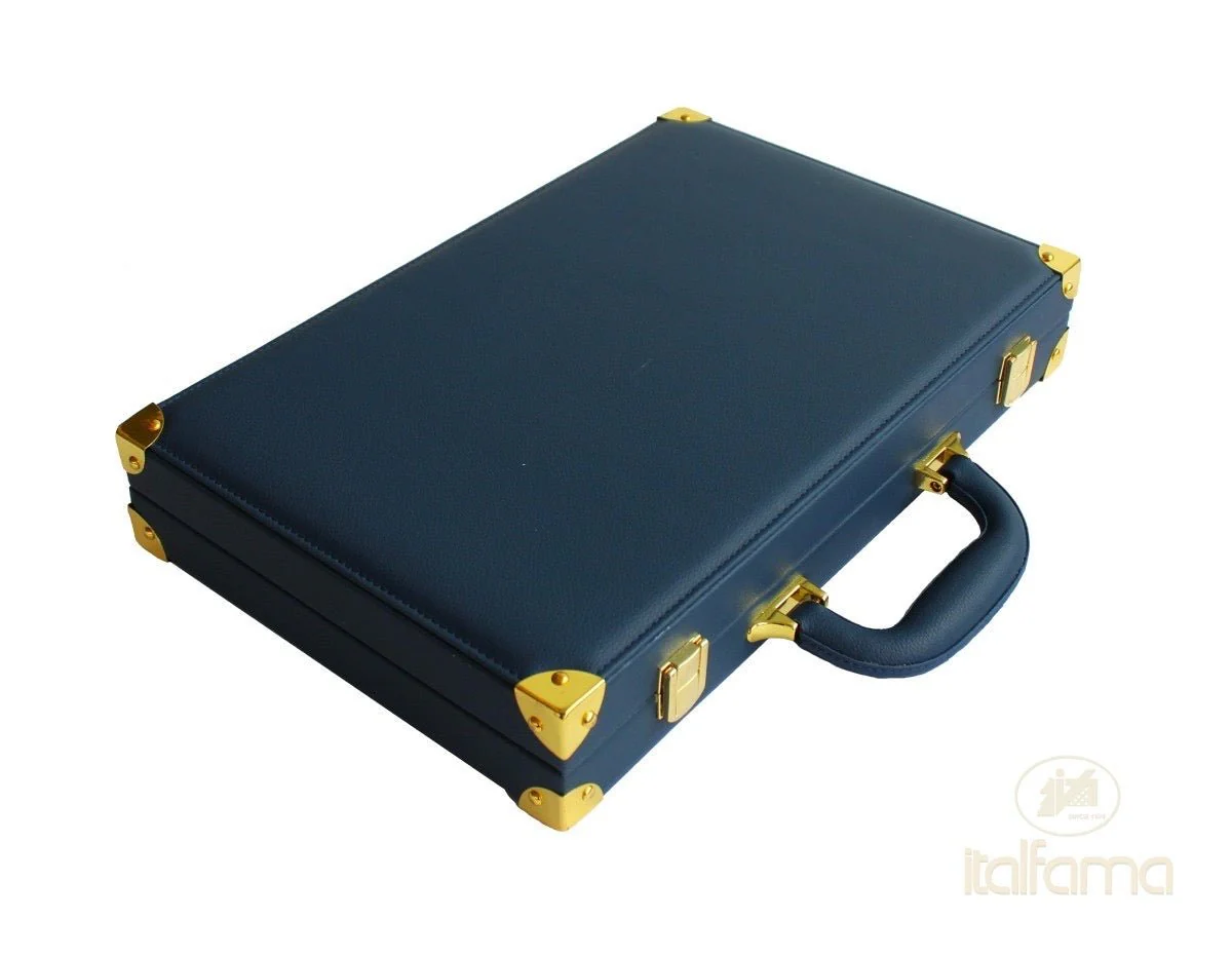 Backgammon luxe style cuir / pions cerclés dorés MM - Bleu - Image 5